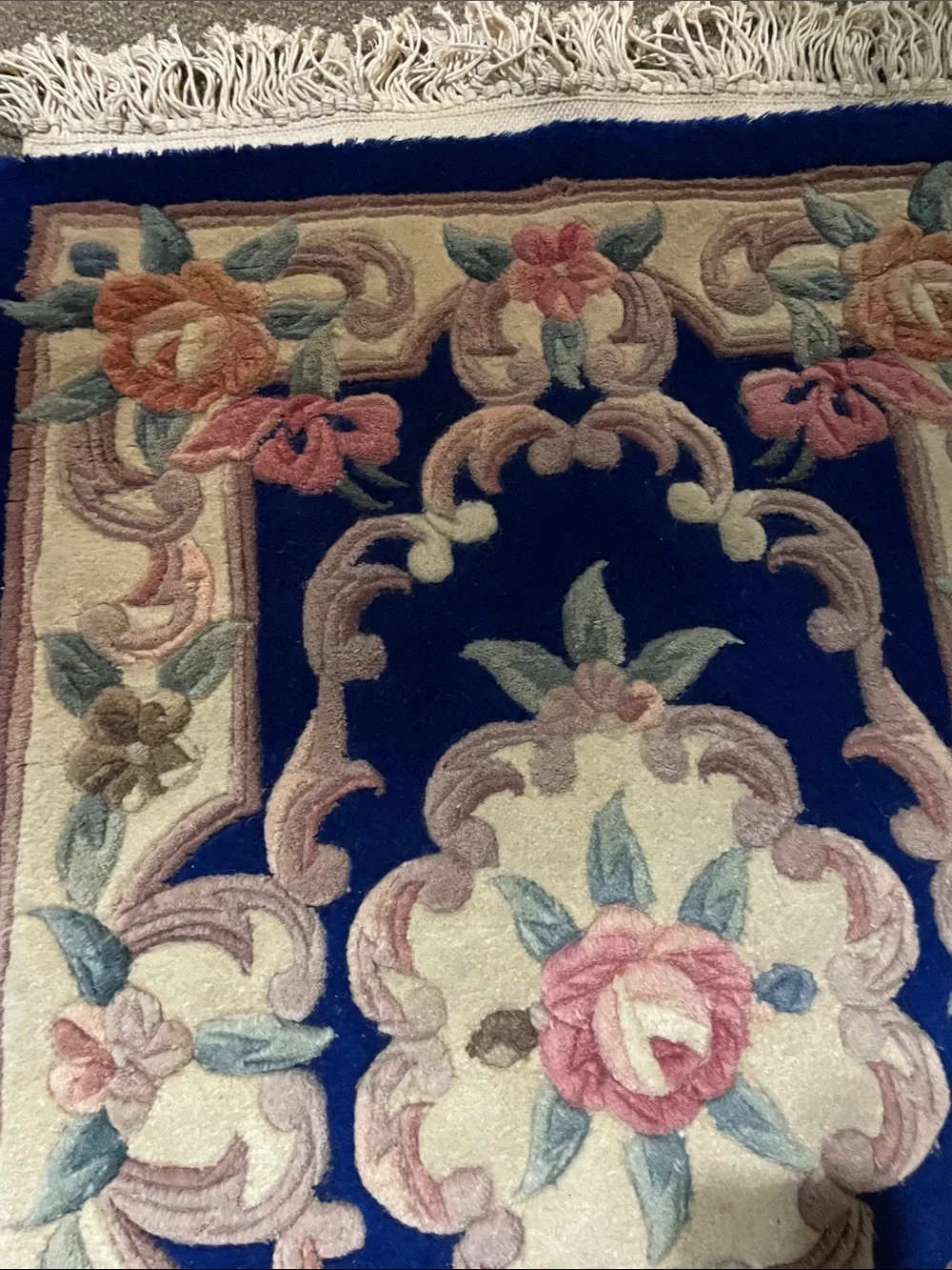 Floral Navy Blue Hooked Accent Rug